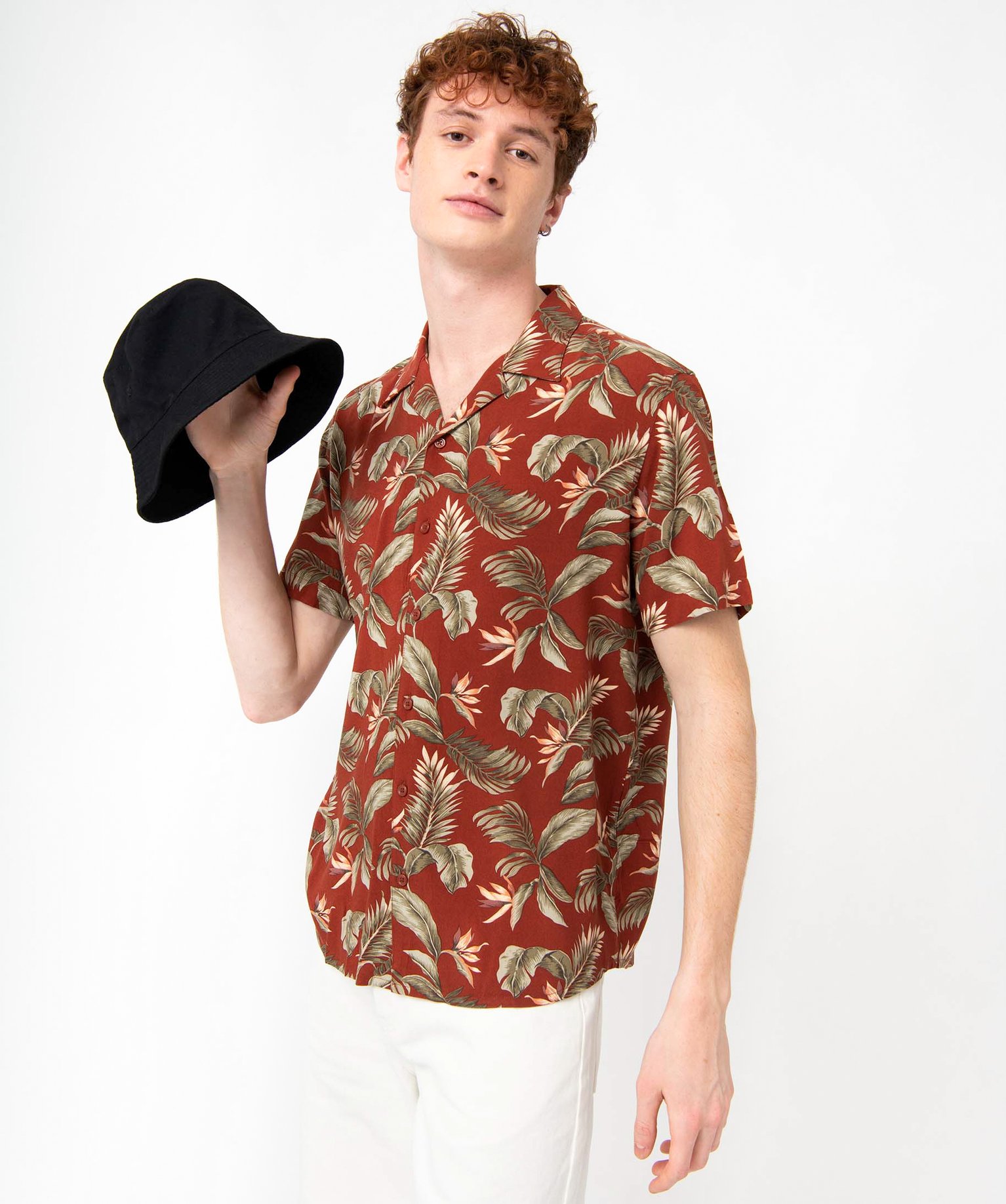 Chemise homme à manches courtes en viscose fluide imprimée imprime | GEMO
