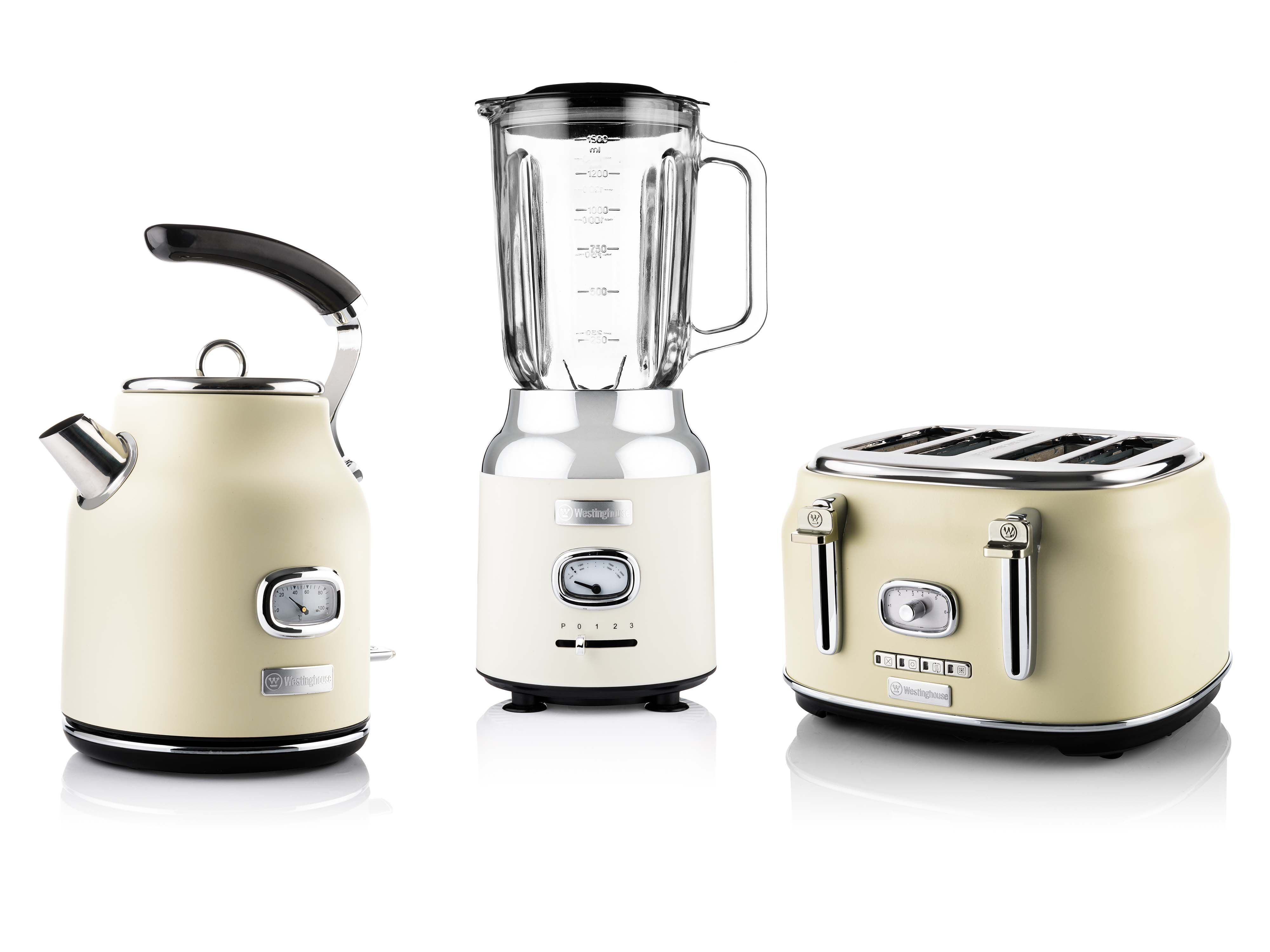 Westinghouse Toaster Retro Früstücksset, 4 kurze Schlitze, für 4 Scheiben, 1750 W, Wasserkocher 1,7 L Volumen& Standmixer 1,5 L