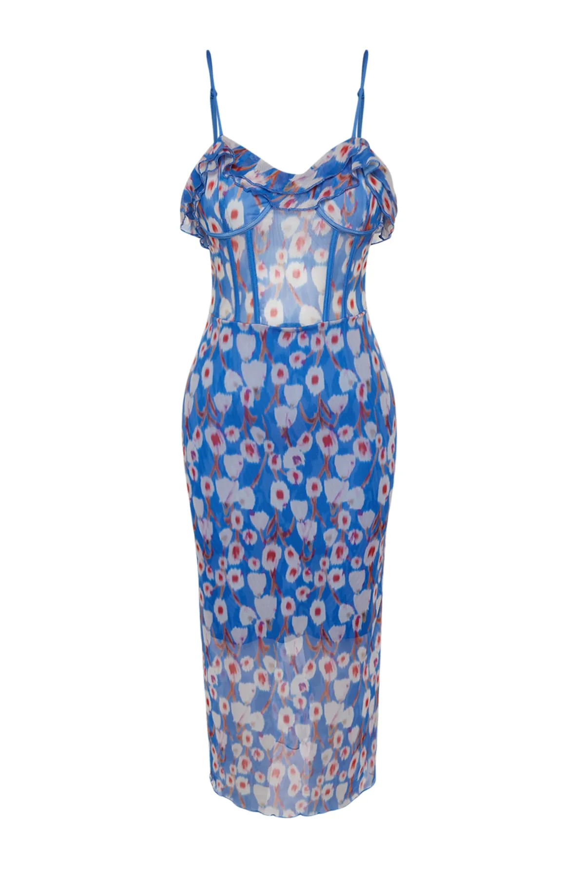 Trendyol Collection  Elegantes Abendkleid aus mehrfarbigem Tüll TPRSS23EL00500