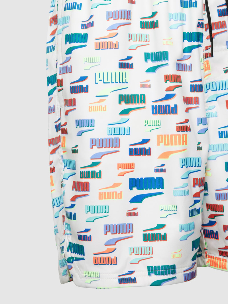 Badehose mit Allover-Label-Muster in ecru