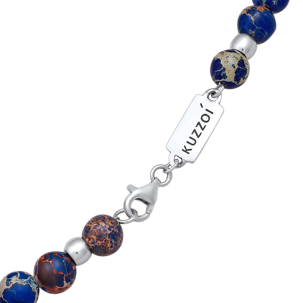 KUZZOI KUZZOI Collier Hommes perles avec des pierres d'agate en argent sterling 925 collier