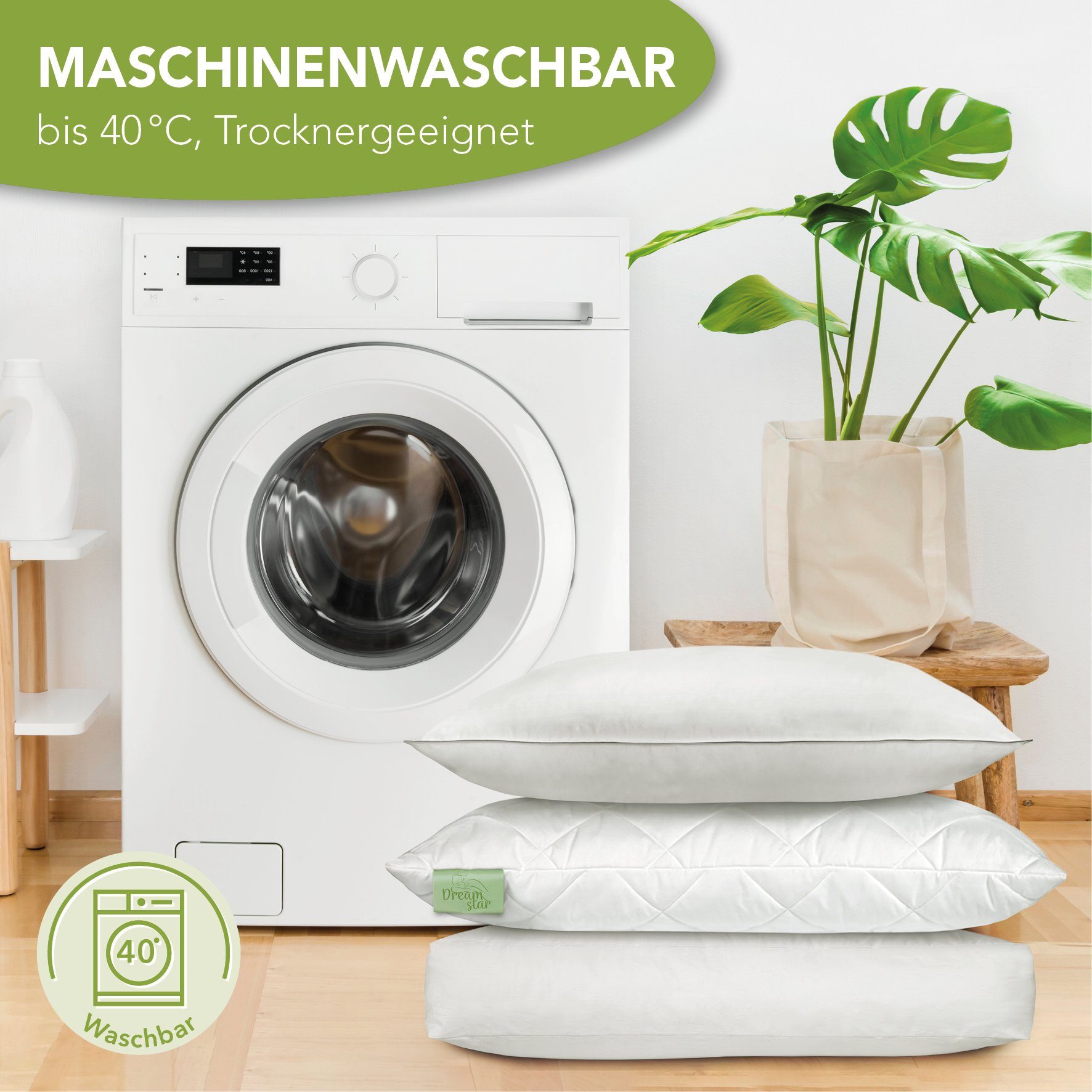 Microfaserbettdecke + Kopfkissen, Eco Bettwaren-Set bestehend aus Kissen und Ganzjahresbettdecke, Dreamstar, Füllung: Eco Faserfüllung, Bezug: angenehm weiche Microfaser, 135x200 / 155x220 cm + 40x80 / 80x80 cm, Sommer und Winter
