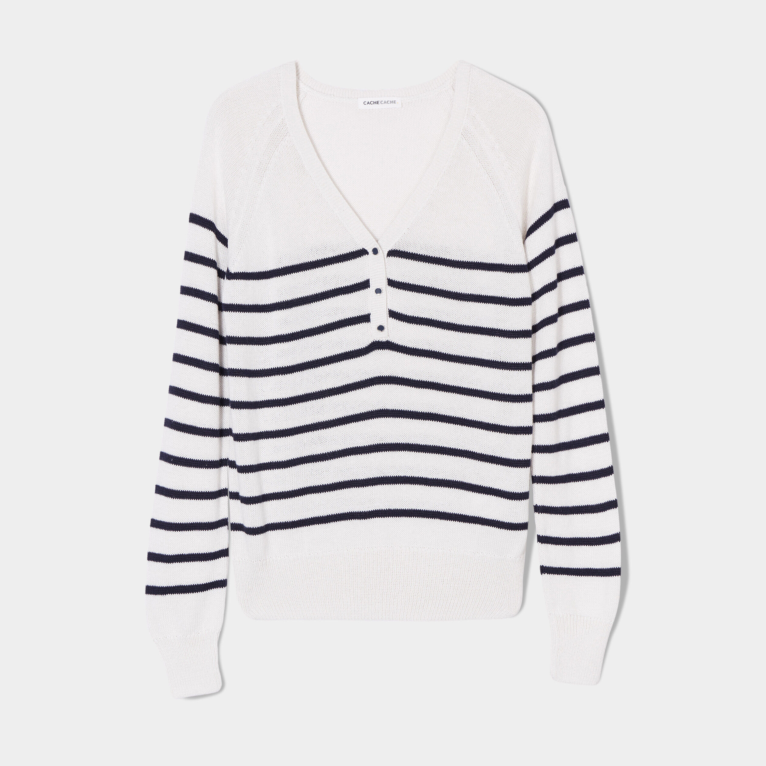 Pull manches longues col en V ecru femme | Cache Cache