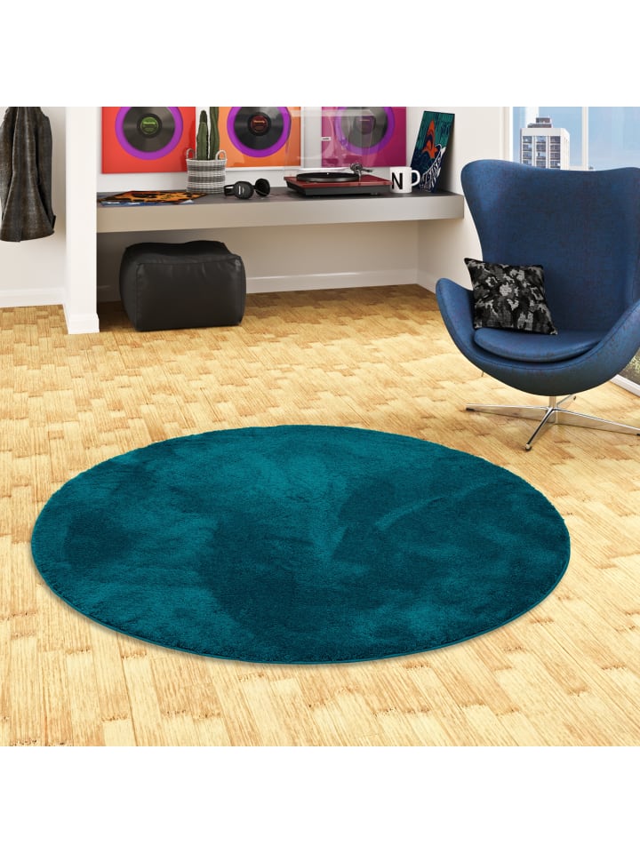 Pergamon Super Soft Kinder Hochflor Teppich Silky Kids Rund in Petrol günstig kaufen