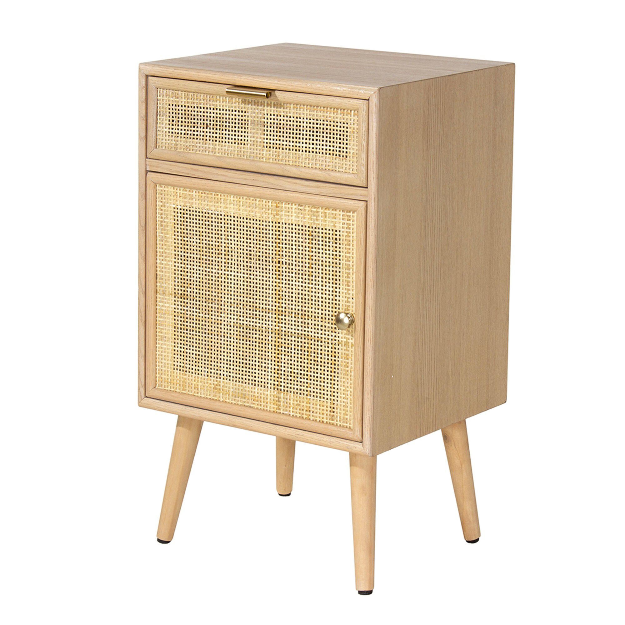 Table de chevet RANAË bois placage frêne et cannage rotin