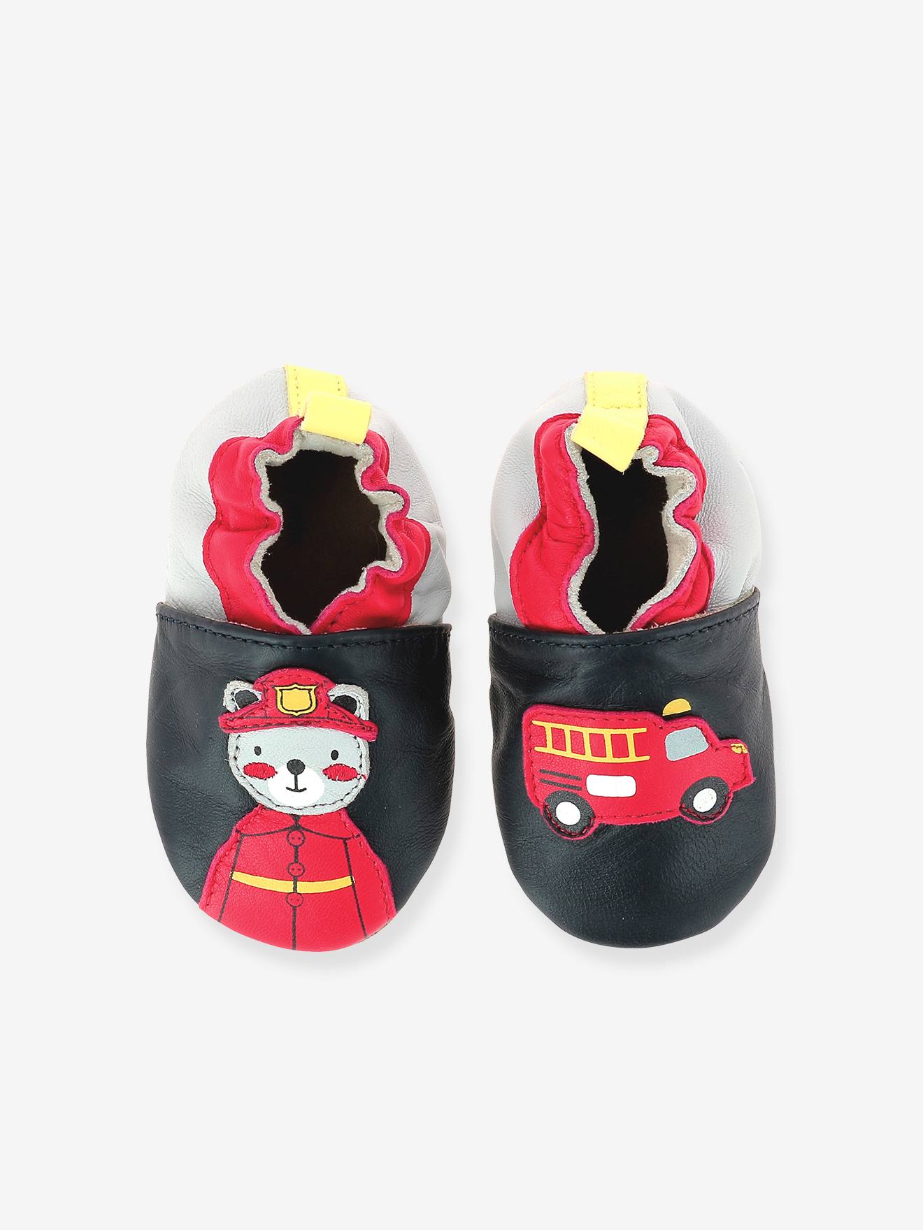 Chaussons cuir souple bébé Fireman 686641-10 ROBEEZ© marine