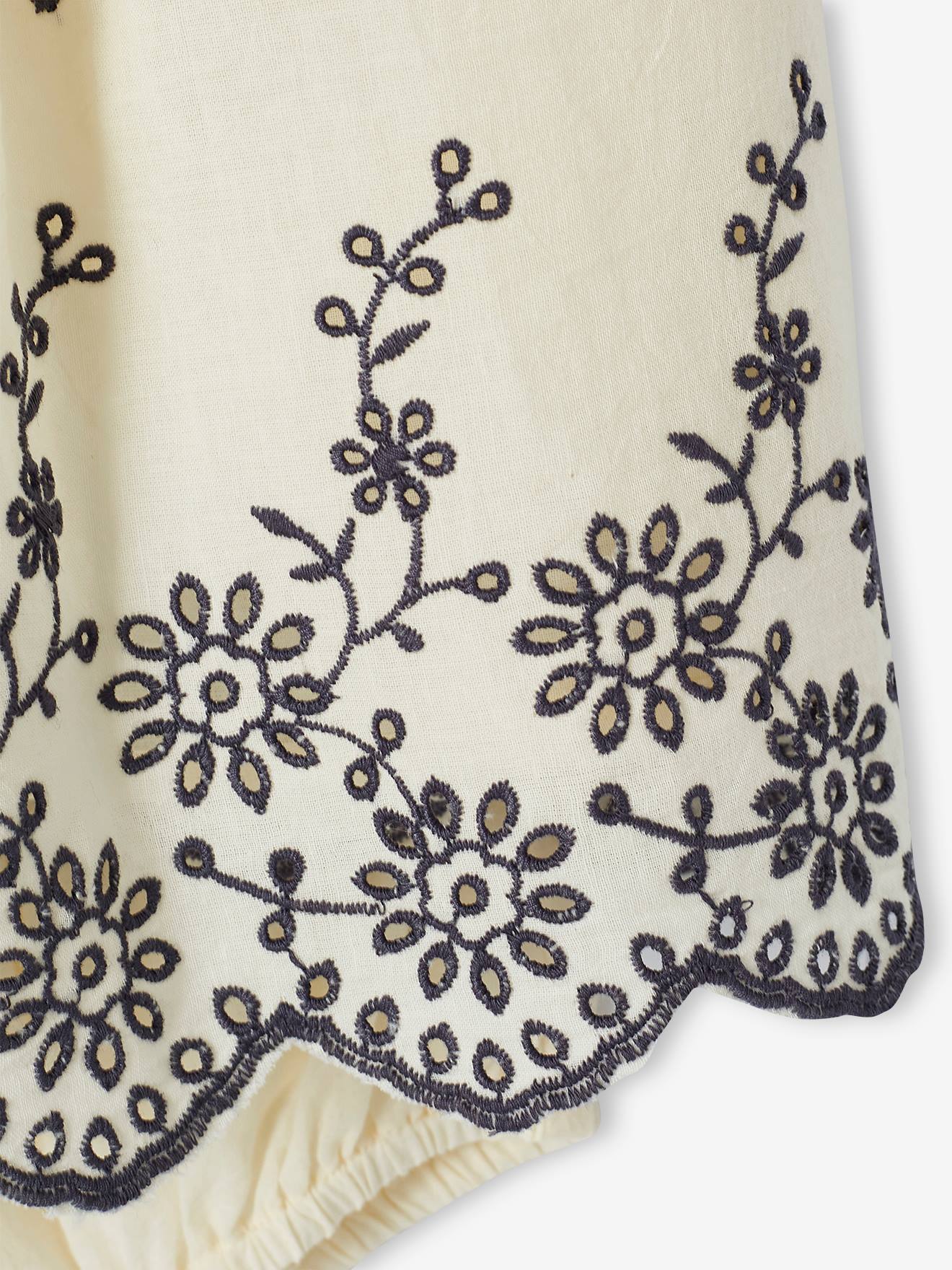 Ensemble bébé robe brodée, bloomer et bandeau assorti écru