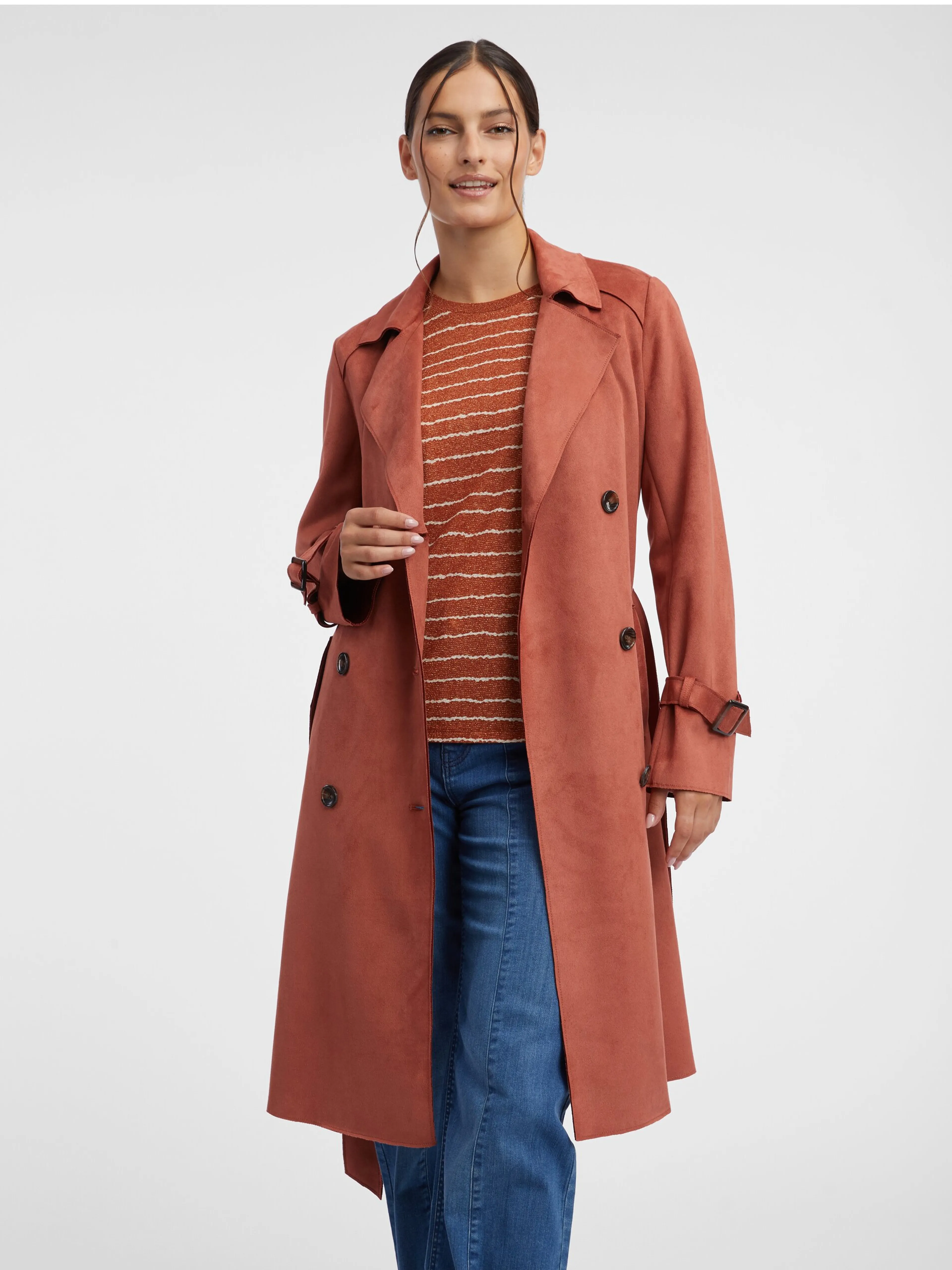 Ziegelfarbener Damen-Trenchcoat aus Wildleder ORSAY