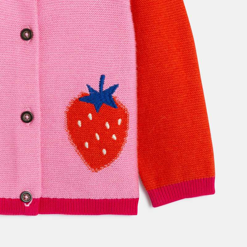 Cardigan bébé fille bicolore motifs fraises rose Catimini