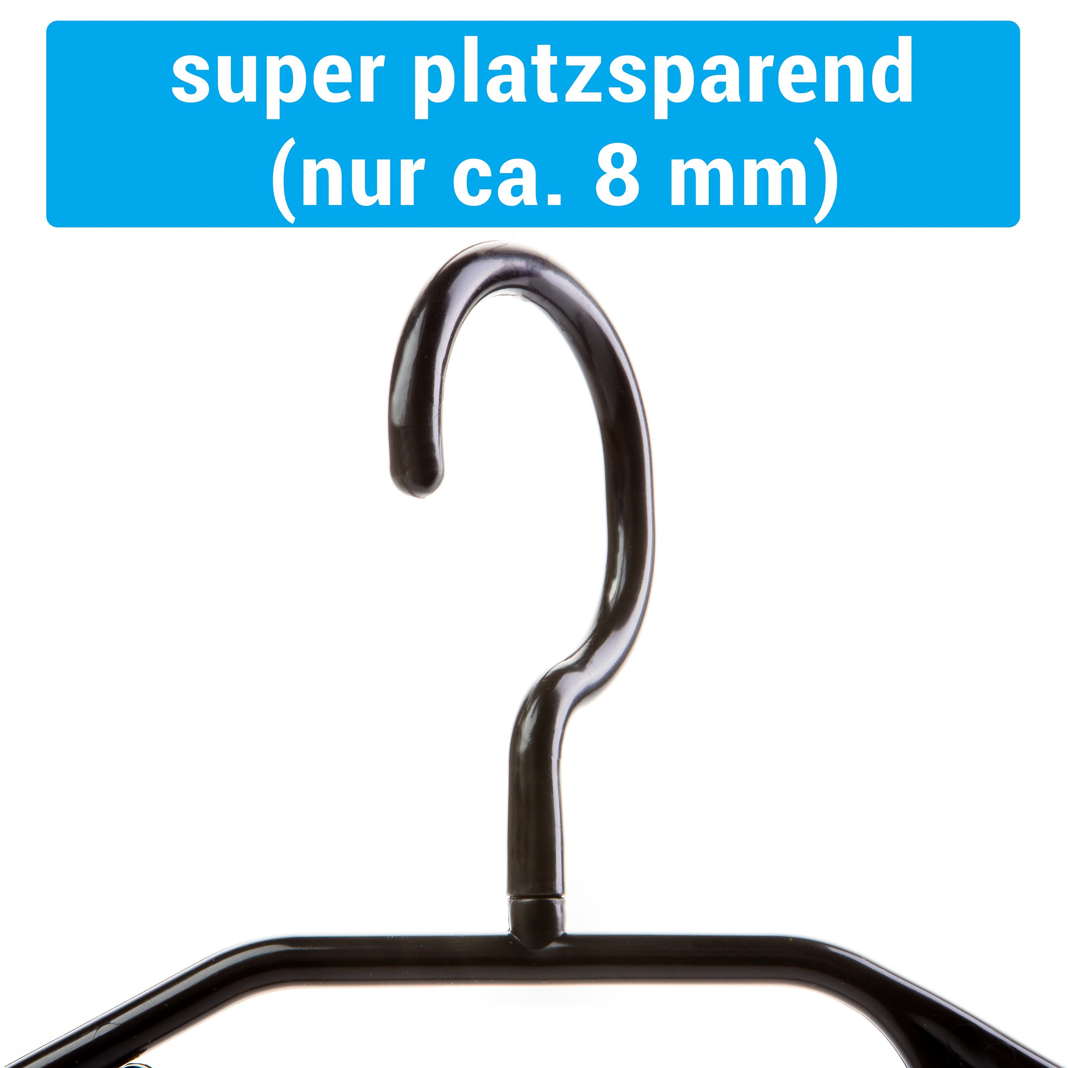 Centi Kleiderbügel 20 Kleiderbügel schwarz Kleiderbügel platzsparend aus Kunststoff, (Spar Set, 20-tlg), mit drehbaren Haken und Krawatten und Gürtelhalter