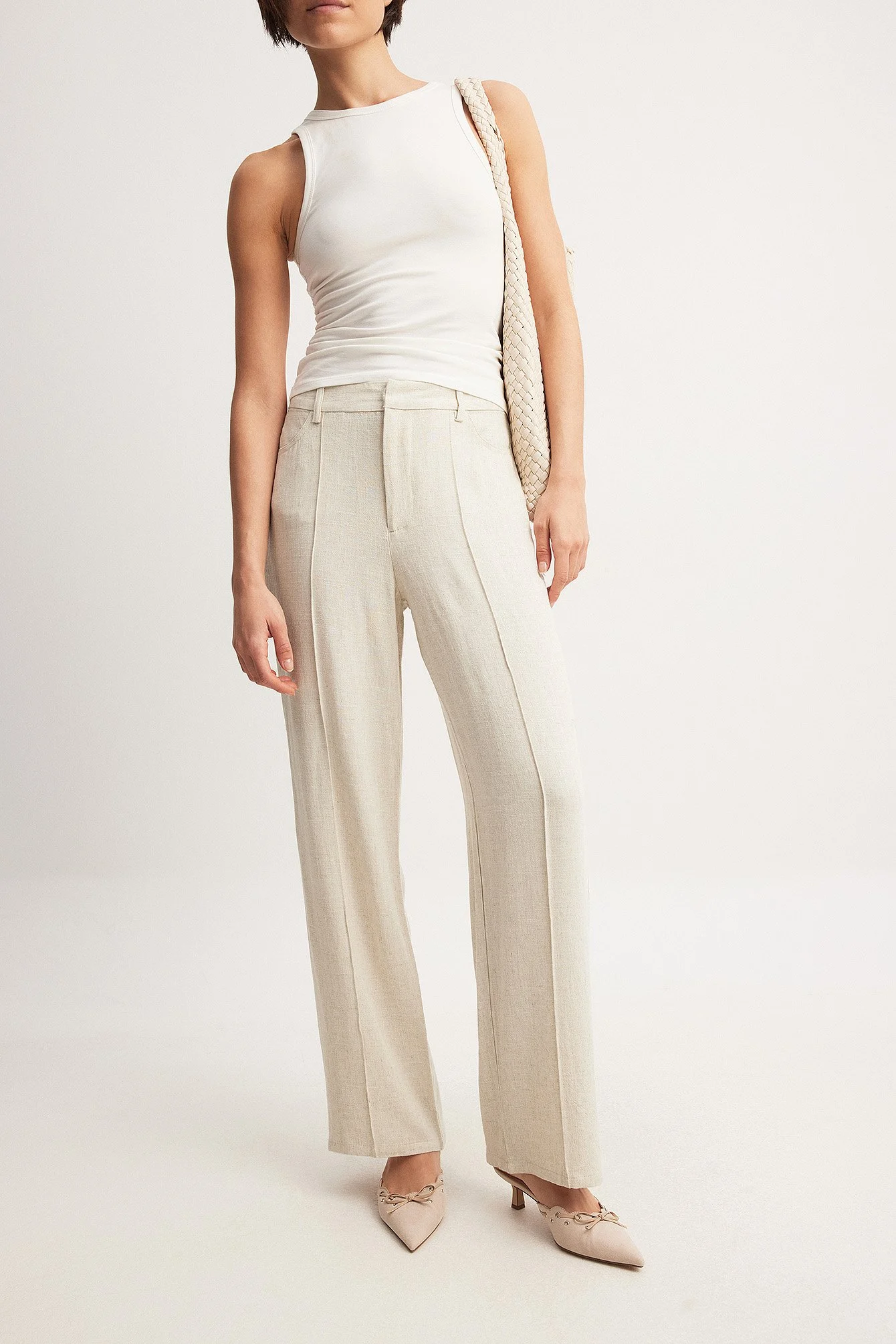 Gerade Hose aus Leinen-Mix mit hoher Taille