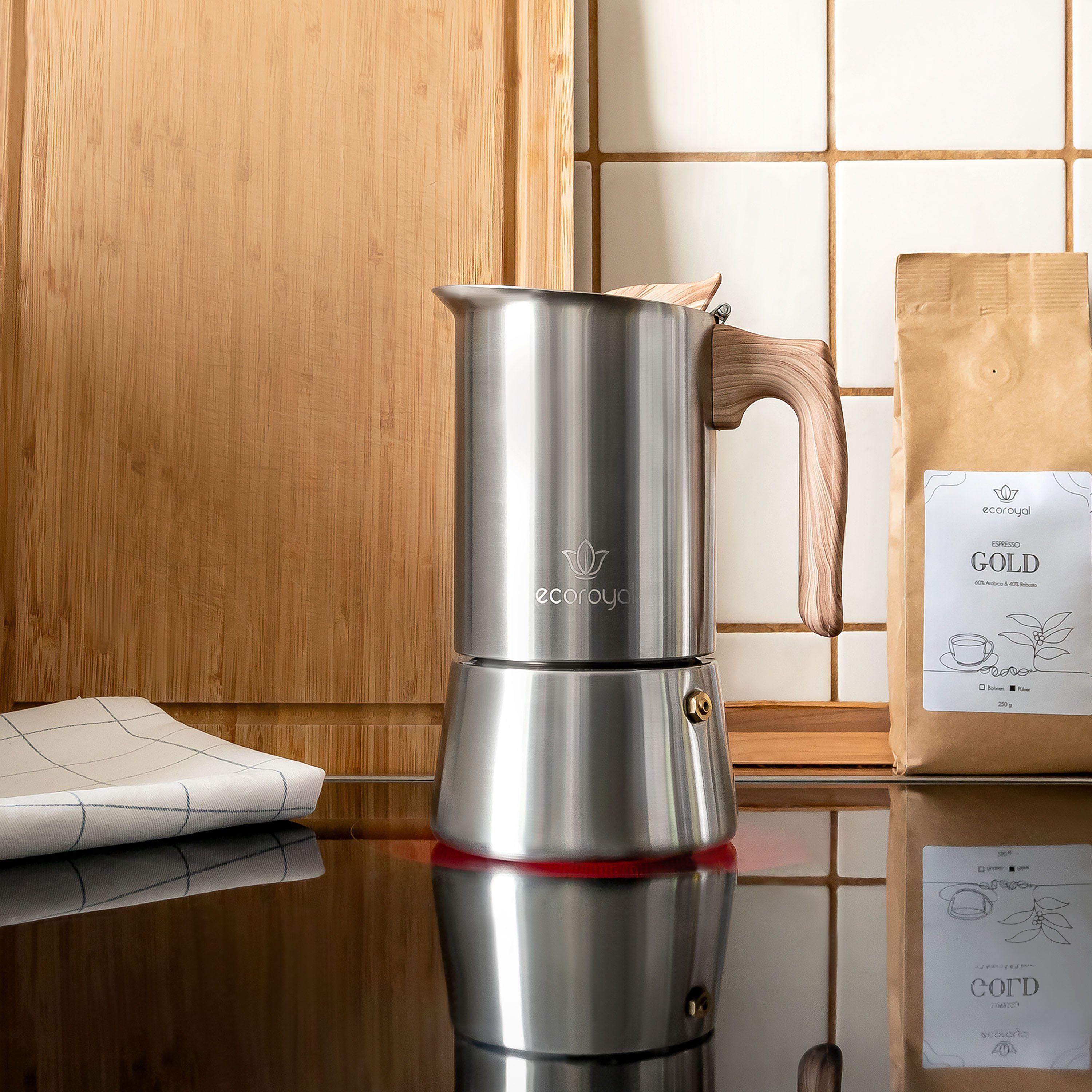 ecoroyal Espressokocher Espressokocher, Edelstahl, Induktion geeignet I Für 1 bis 6 Tassen