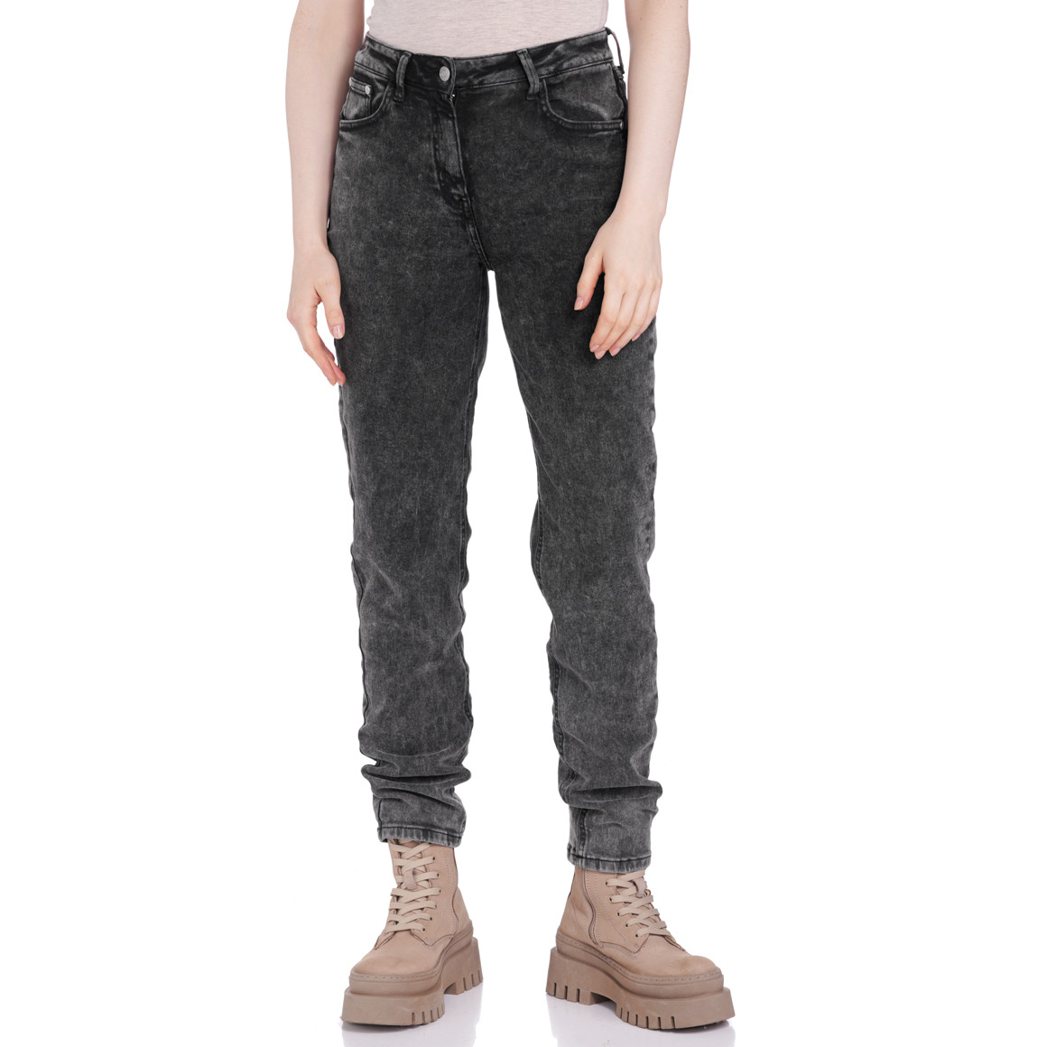 Damen Straight-Jeans mit Used-Waschung