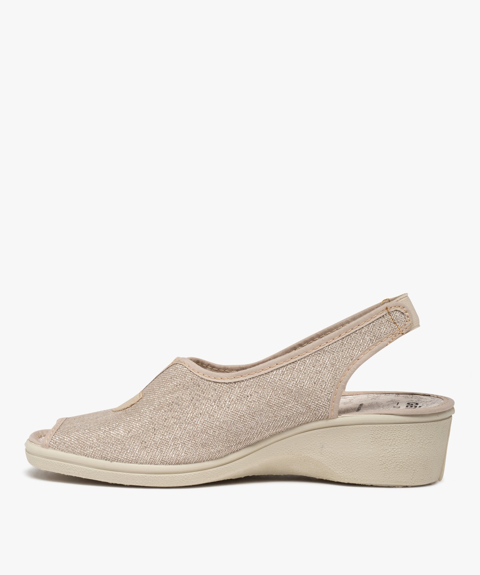 Sandales confort femme dessus en toile brillante beige | GEMO