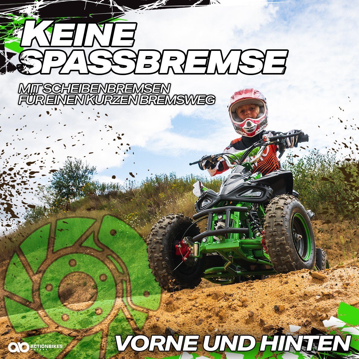 Actionbikes Motors Electric Children's Quad Mini Children's Electric Quad Racer 1000 W 36 V, load capacity 50 kg, (1 piece), up to 50 kg - disc brakes - Safety Touch System foot switch