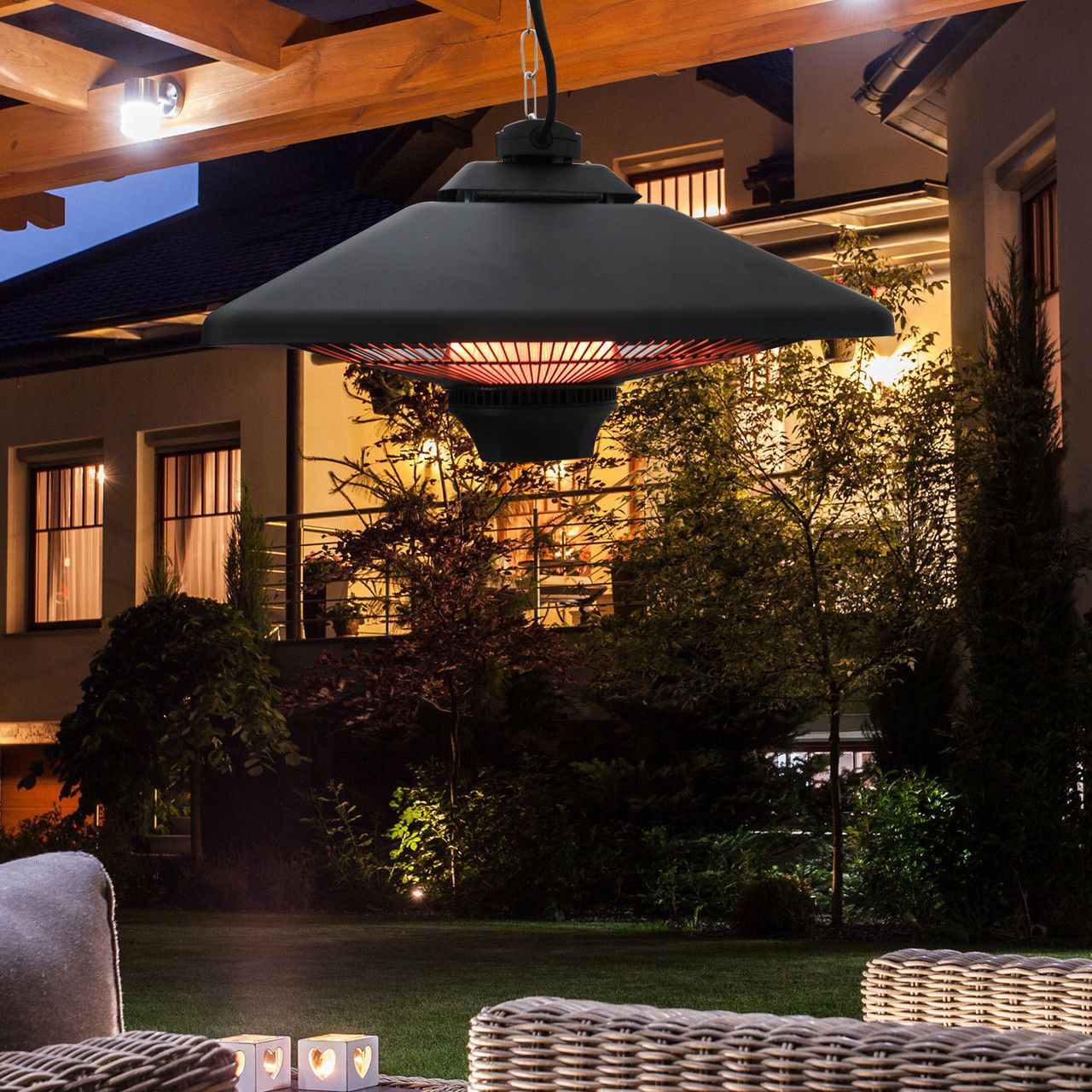 Outsunny Terrassenstrahler mit Fernbedienung LED Beleuchtung, 2000W, 43x43x25cm
