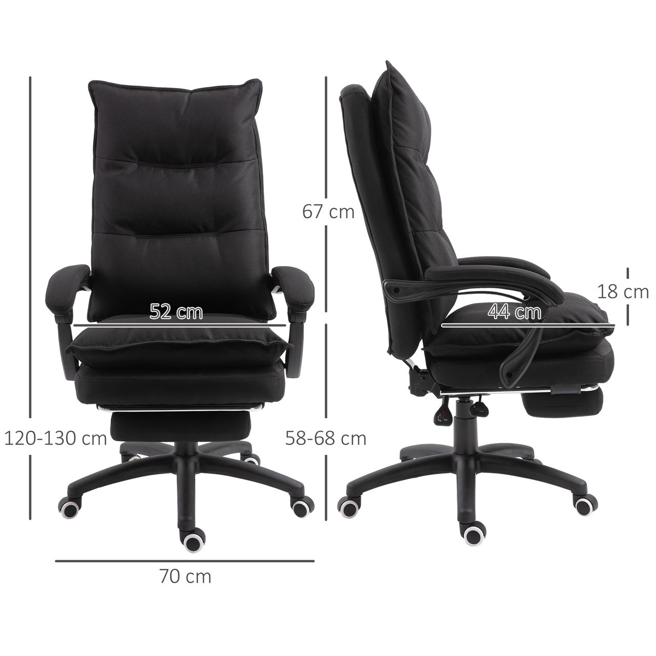 Vinsetto Bürostuhl massage, Chefsessel mit Massagefunktion, Gaming Stuhl, höhenverstellbarer, ergonomischer Drehstuhl, Massage Sessel, Nylon, Schwarz, 70 x 62 x 120-130 cm