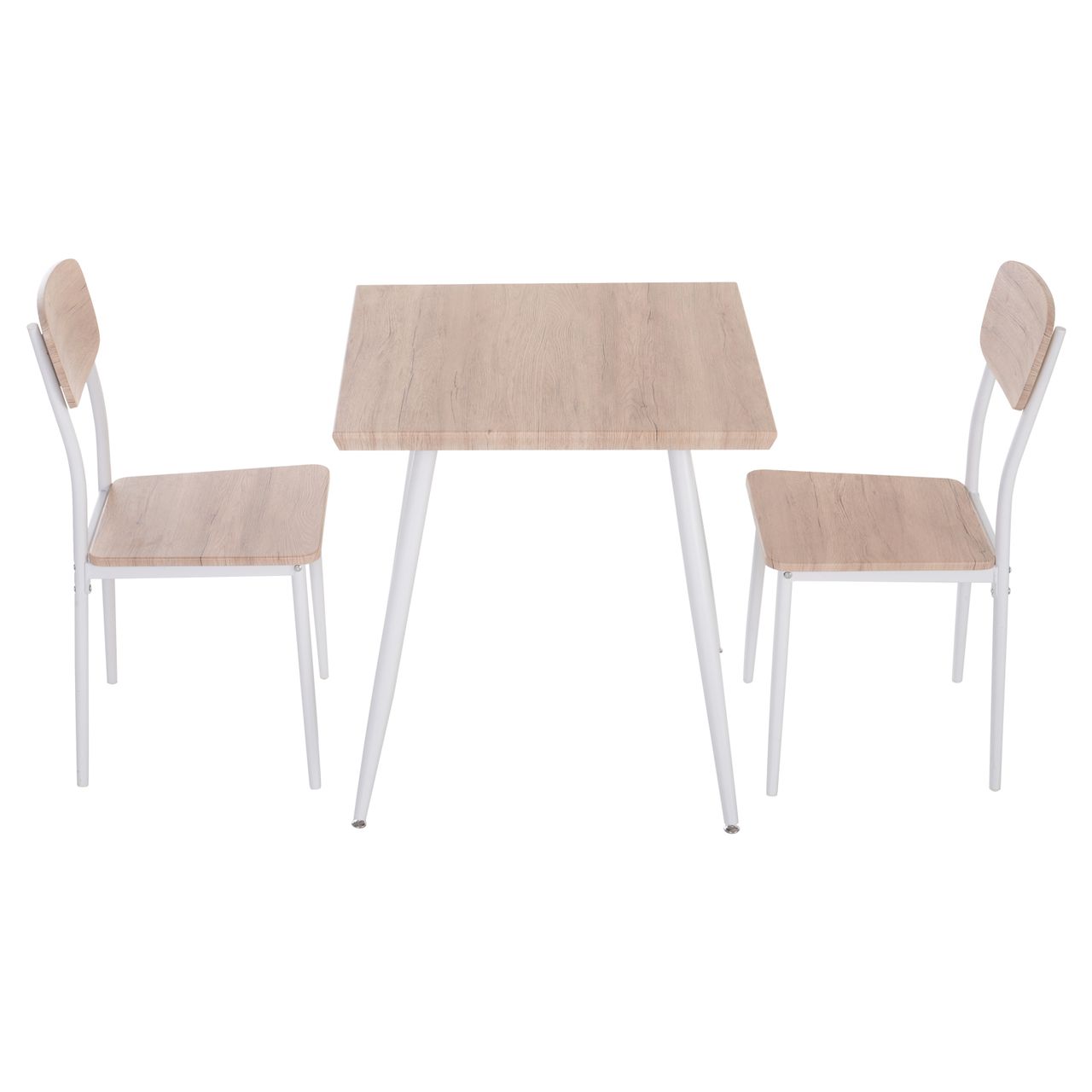 HOMCOM 3-teilige Essgruppe Esszimmergruppe Küchentisch mit Metallgestell Sitzgruppe Esstisch Set Holzmaserung MDF, Metall, Nautr Weiß mit 1 Tisch   2 Stühlen