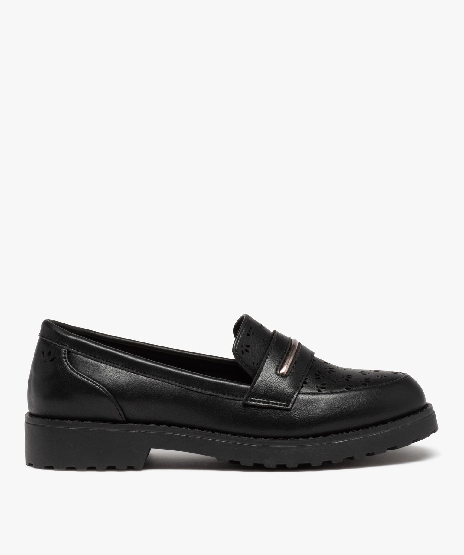 Mocassin à semelle crantée avec dessus perforé femme noir | GEMO