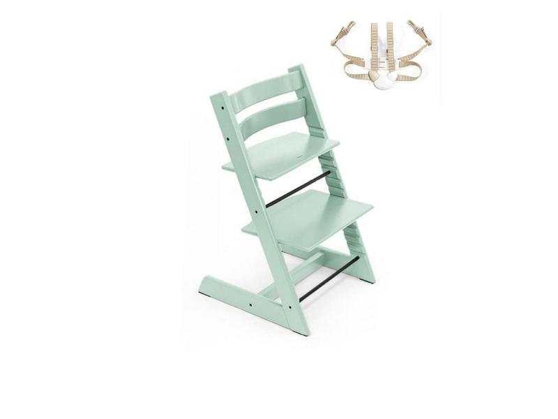 Chaise Tripp Trapp vert menthe avec harnais