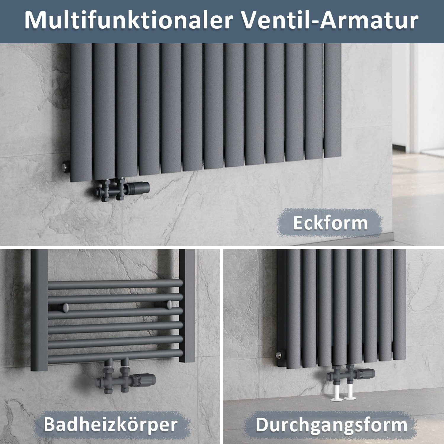 SONNI Heizkörperthermostat Multiblock Set für Heizkörper Thermostat Anschlussarmatur, mit Thermostatkopf ; 50mm G 1/2