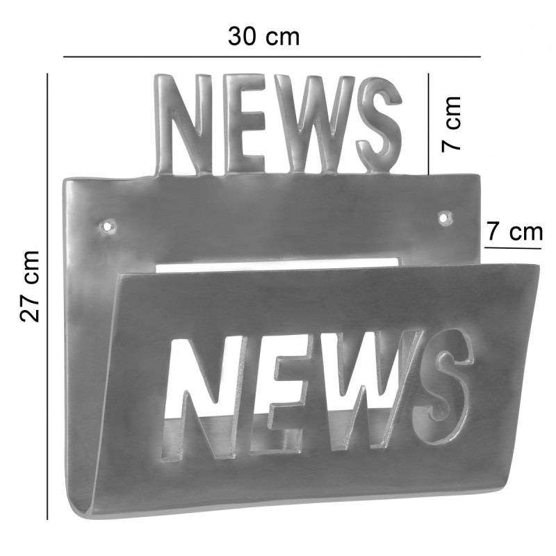 Wohnling Deko Prospekthalter NEWS für die Wand Design Zeitungshalter News Zeitschriftenhalter aus Aluminium Farbe Silbe