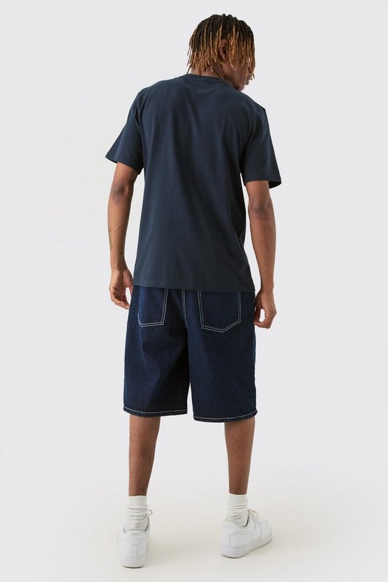 Tall dunkelblaues Colorblock T-Shirt mit Man-Schriftzug