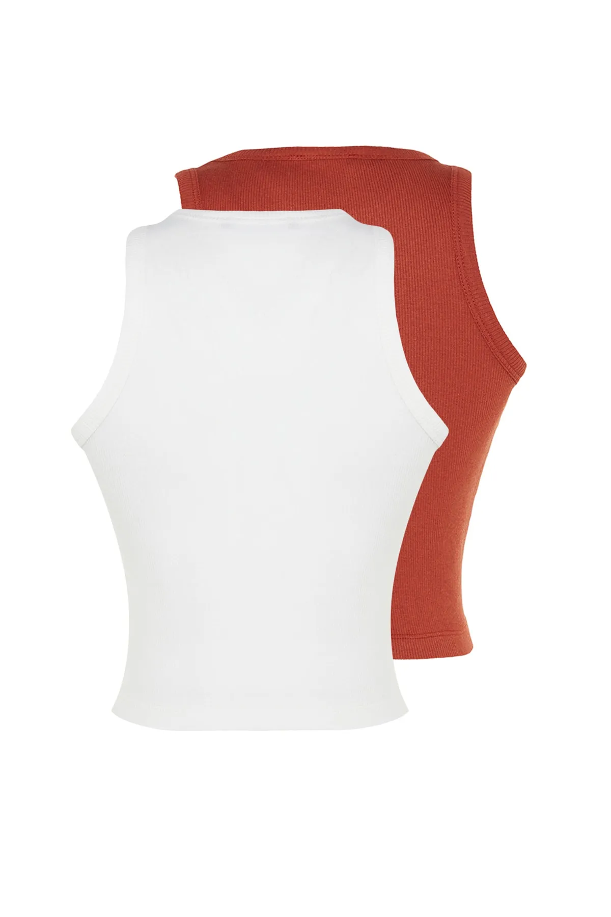 Trendyol Collection  Zimt-Ecru 2er-Pack tailliertes/tailliertes Crop-Tanktop mit Neckholder-Kragen, geripptem flexiblem Strick TWOSS21AL0058