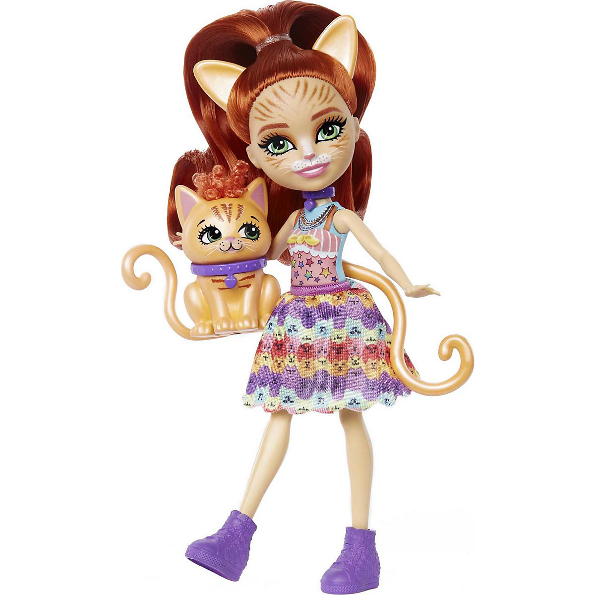 Enchantimals City Tails Puppe Katzenmädchen Tarla Tabby (ca. 15 cm) und Tierfigur Cuddler