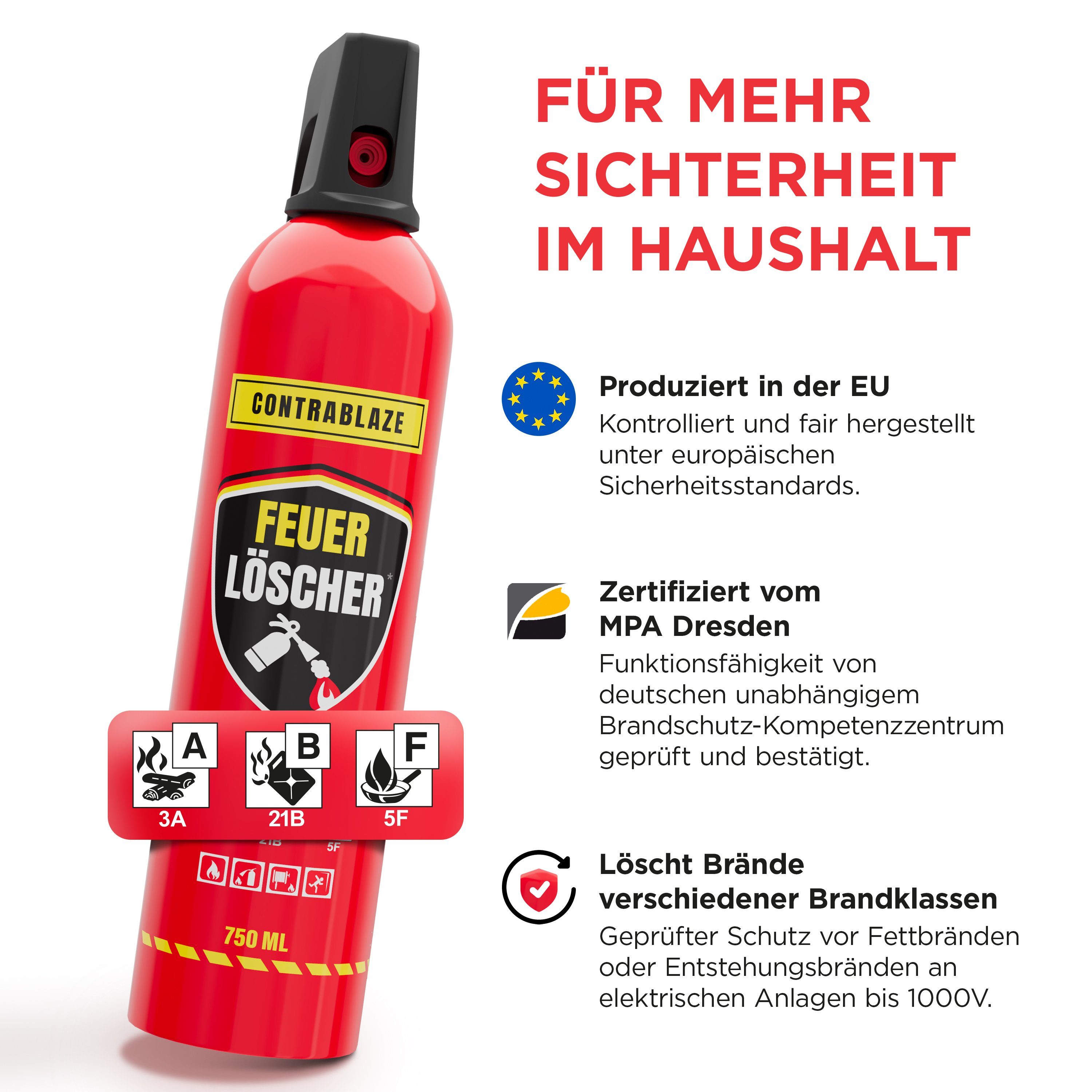 CONTRABLAZE Feuerlöschspray 1x 750ml gegen Fett- und Entstehungsbrände, (1-St)
