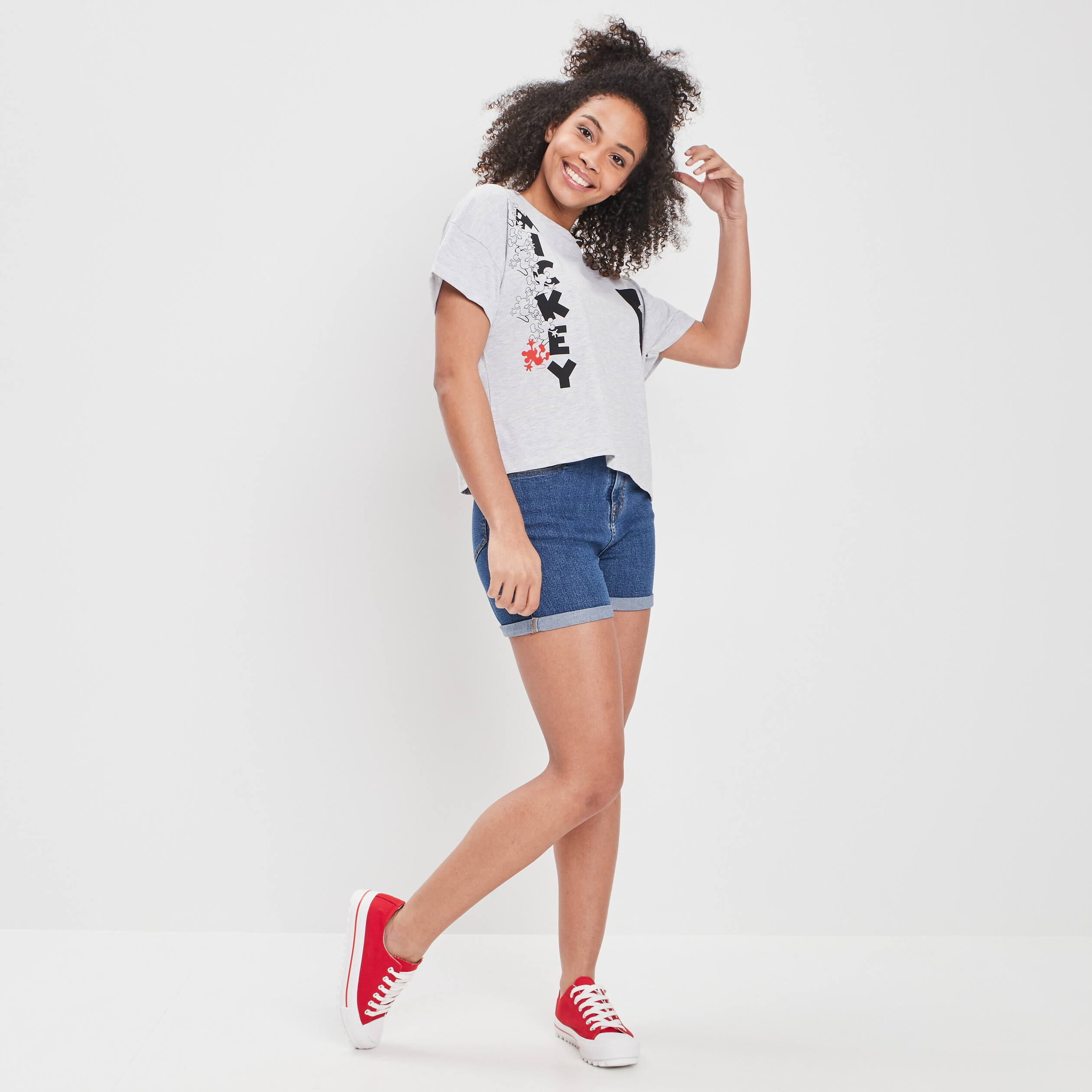 T-shirt manches courtes Mickey gris femme | La Halle