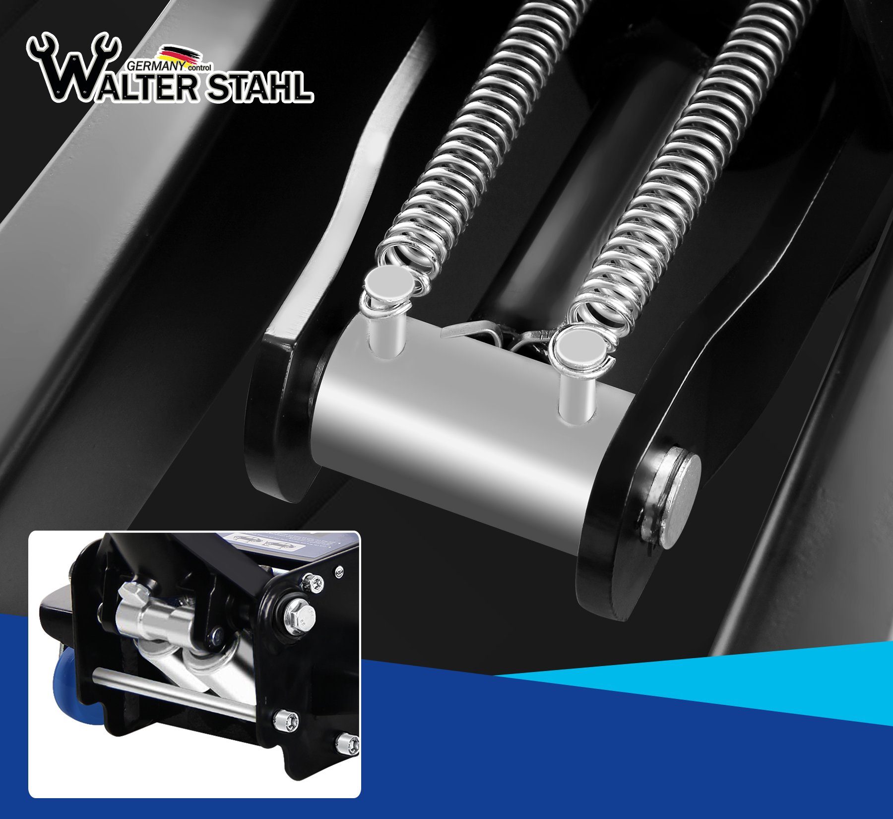Walter Stahl Rangierwagenheber Hydraulisch 3T, Wagenheber Jack Flache Hubhöhe 75-460mm, max. Hubhöhe: 46,00 cm, Wagenheber-Set 75-460mm, 3T (66,00 lb)