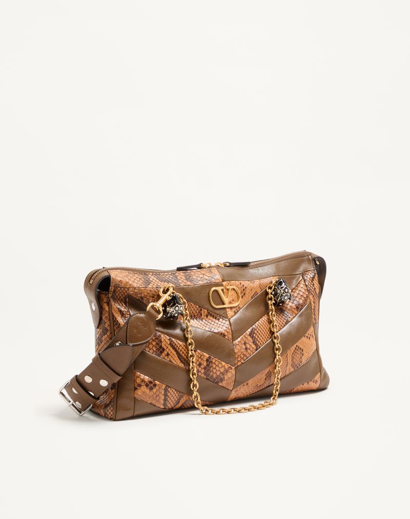 Valentino Garavani Panthea Mellemstor Skuldertaske i Python og Nappa med Chevron-motiv