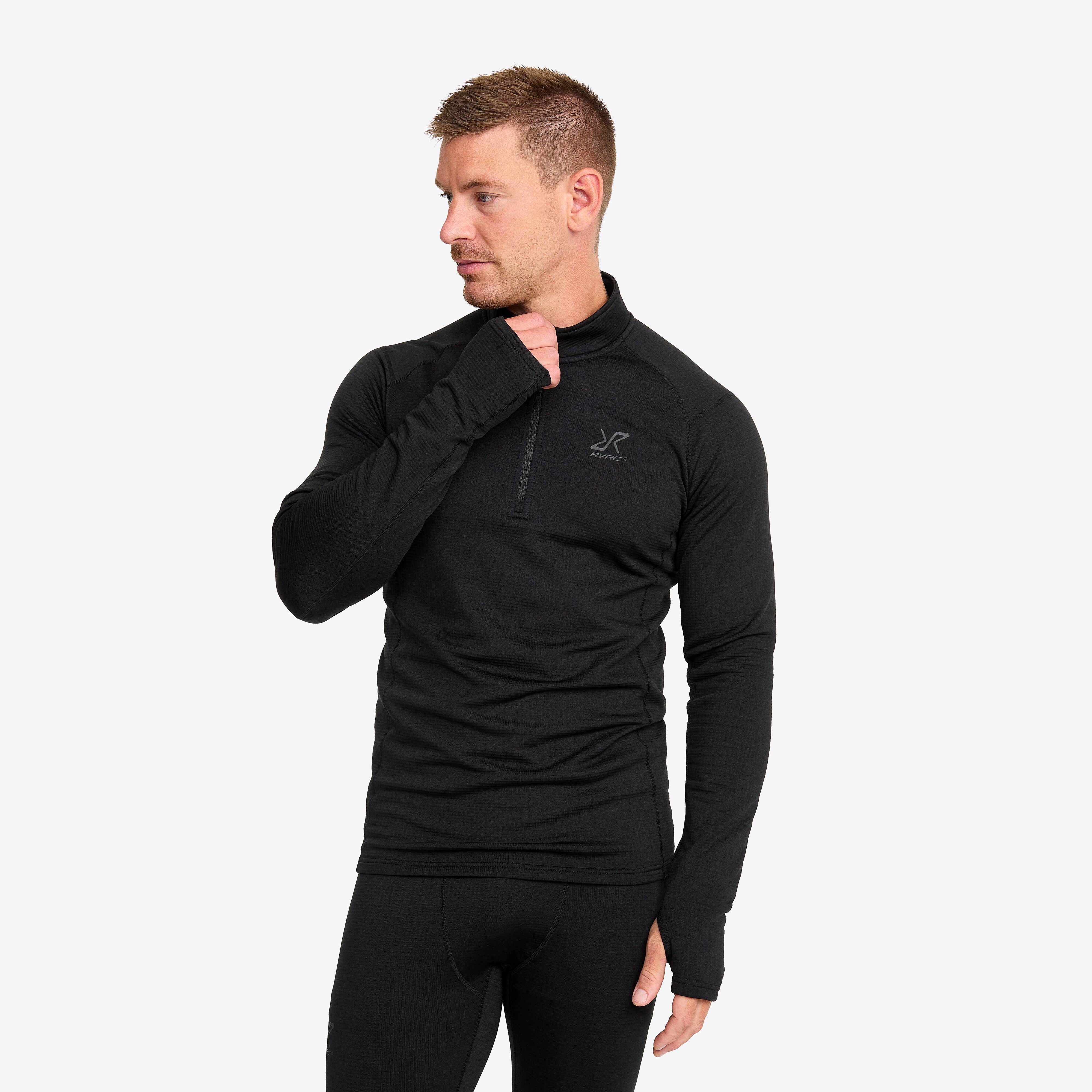 Waffle 1/2 Zip Baselayer Top Homme Black