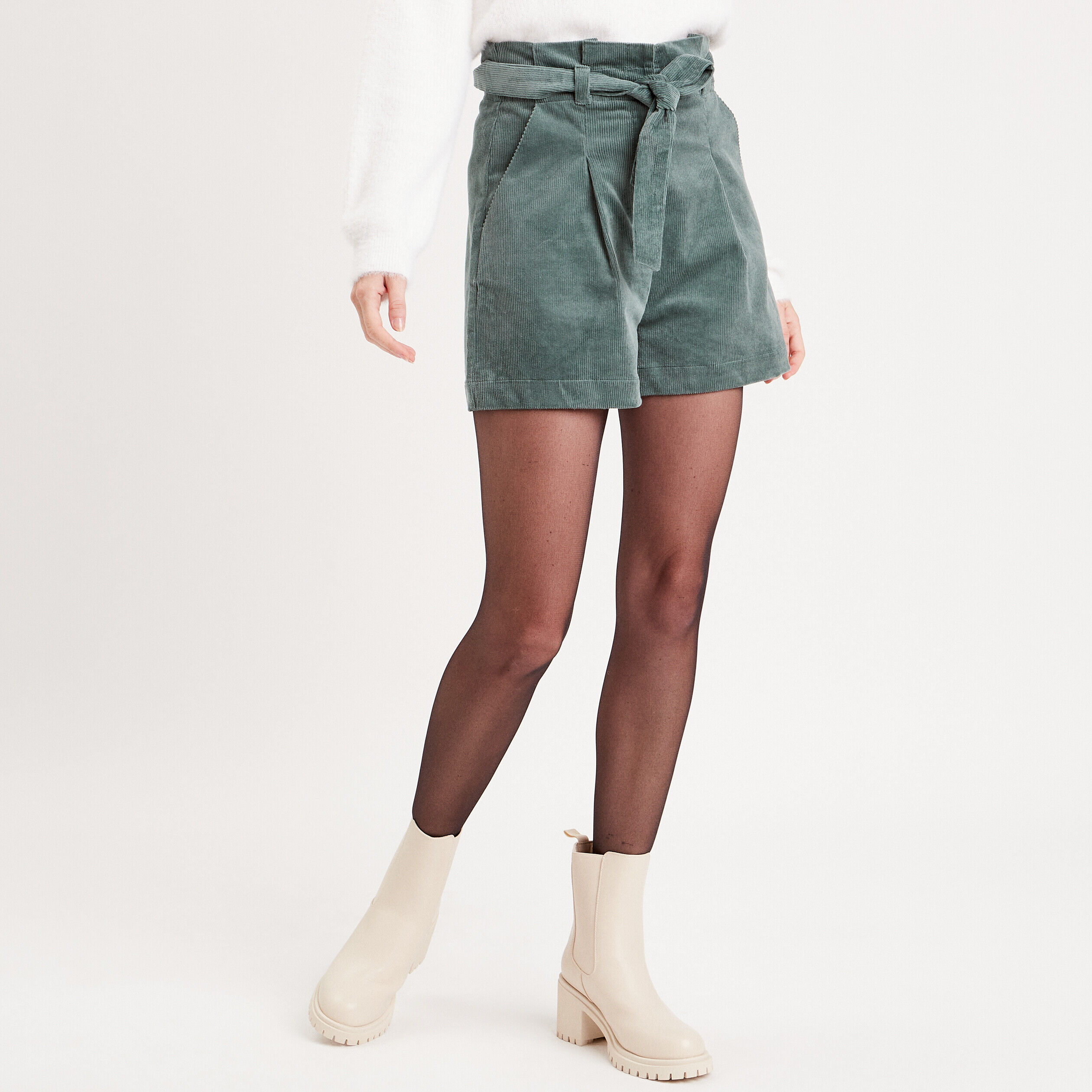 Short paperbag velours vert foncé femme | Cache Cache