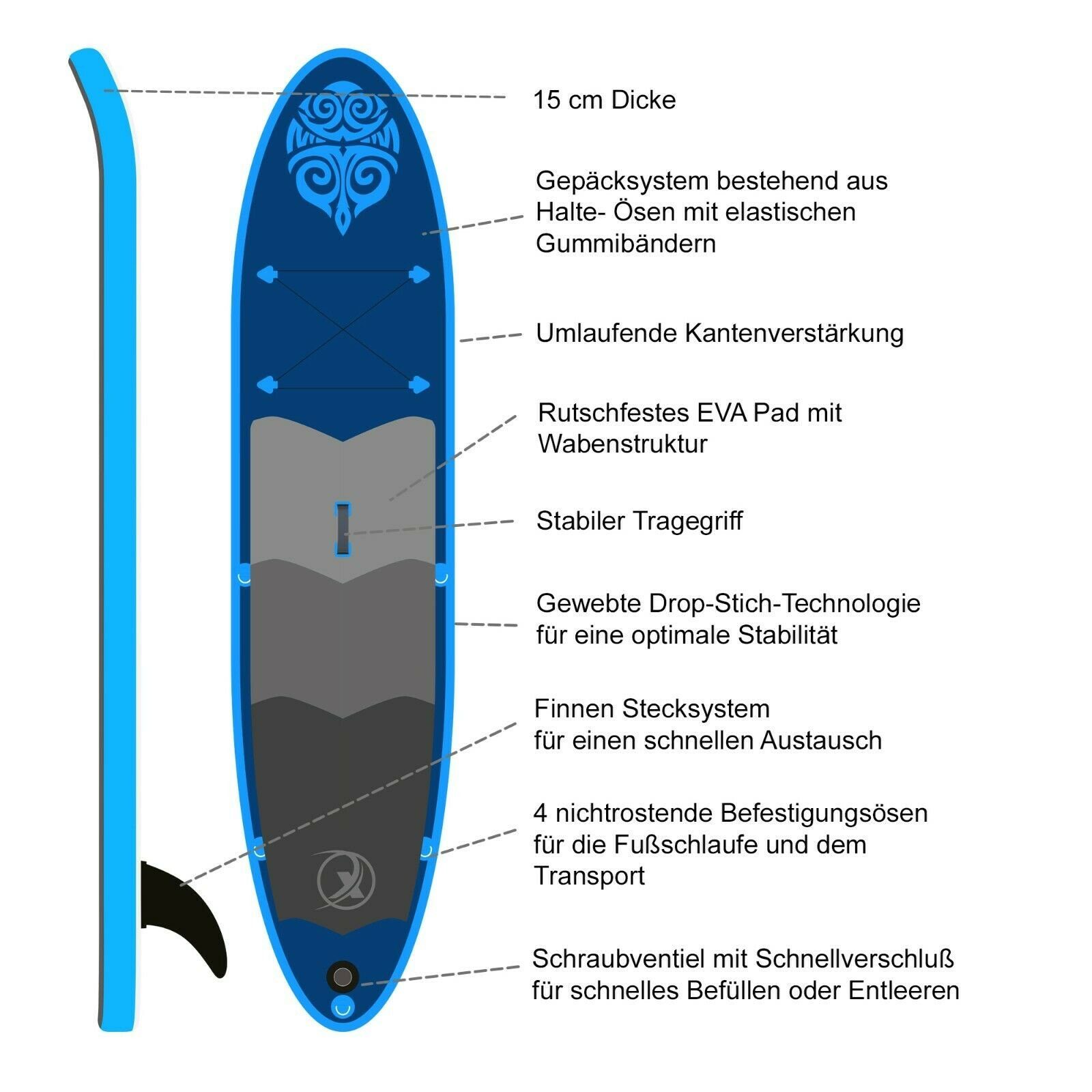 NEMAXX PB 330 SUP-Paddel, (Set, Mit Teleskop-Aluminium-Paddel, Finne, Transport-Rucksack uvm)