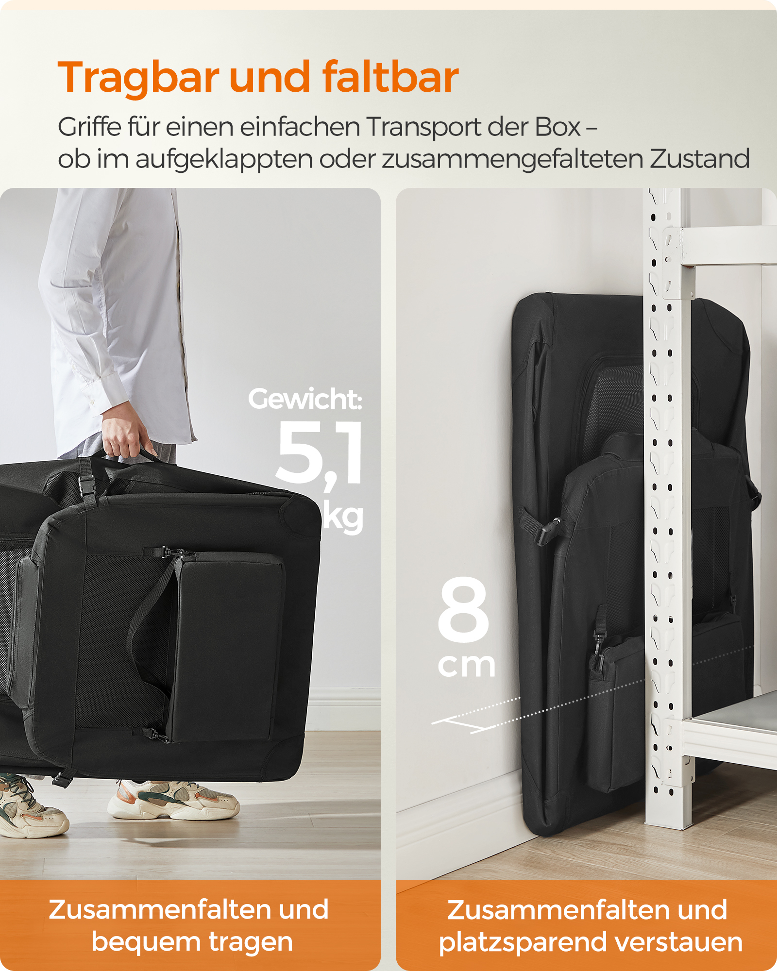 FEANDREA Transportboxen & Gitterboxen FEANDREA S-XXXL Transportbox Oxford-Gewebe schwarz 1,02 m, 69 cm, 69 cm