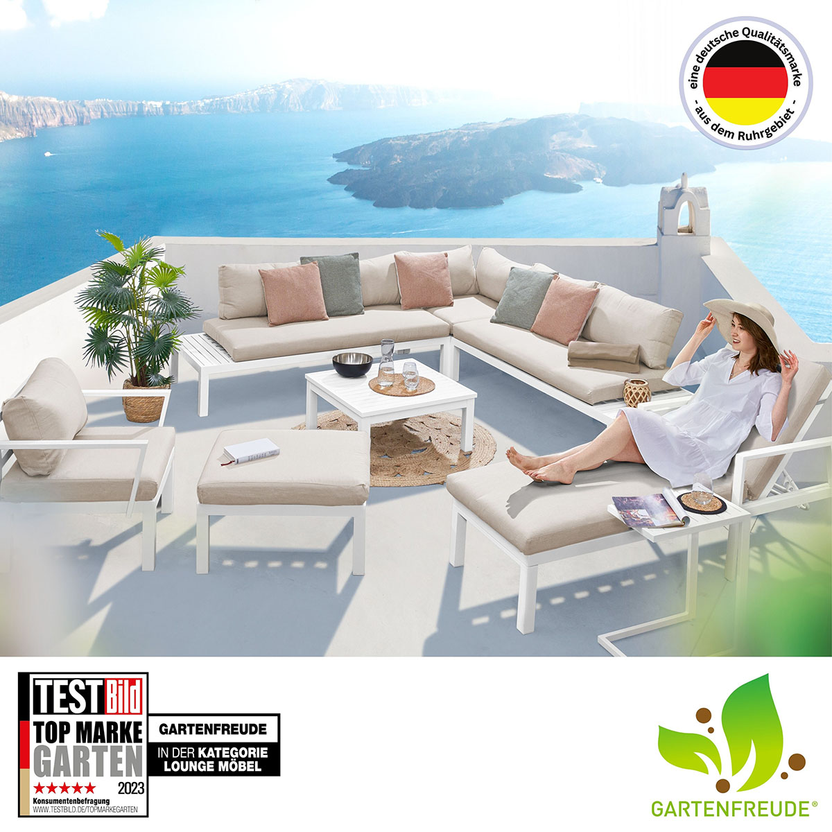 Weles GARTENFREUDE Aluminium Sessel Ambience 75x63x44 cm, weiß / beige / Aluminium weiß