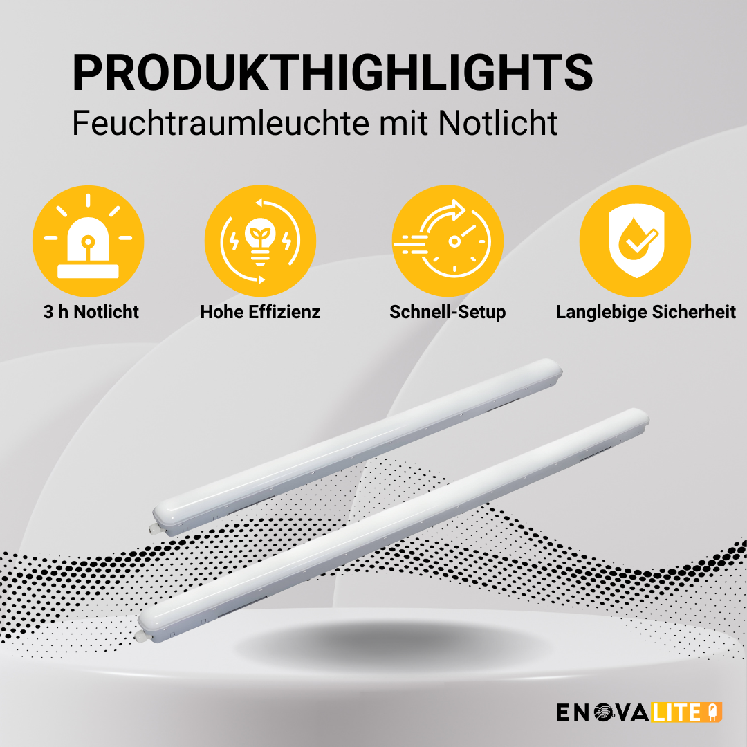 ENOVALITE LED Feuchtraumleuchte PRO, Notlicht, 150 cm