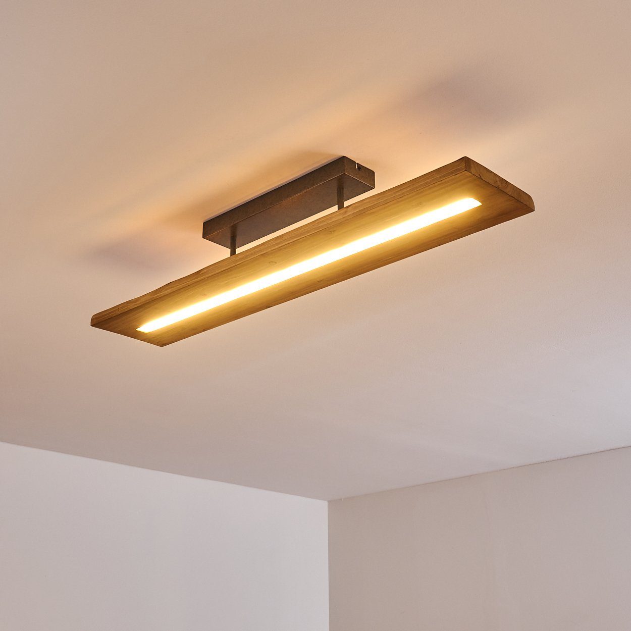 hofstein Deckenleuchte Volano dimmbare Deckenlampe aus dunklem Holz und Metall, Dunkelgrau, 3000 Kelvin, 3000 Lumen, moderne Zimmerlampe, dimmbar über den Lichtschalter