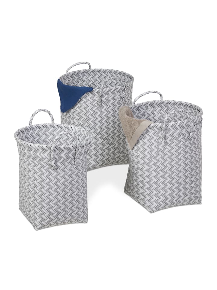 relaxdays 3tlg. Wäschekorb Set in Weiß/ Grau günstig kaufen onesize