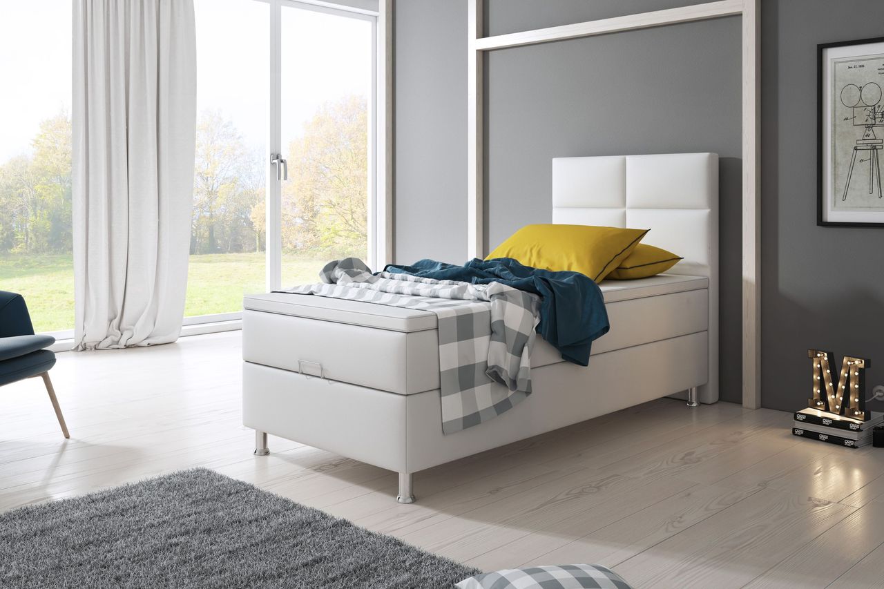 IHG Boxspringbett Miami mit Bettkasten 90x200 cm Kunstleder Weiß