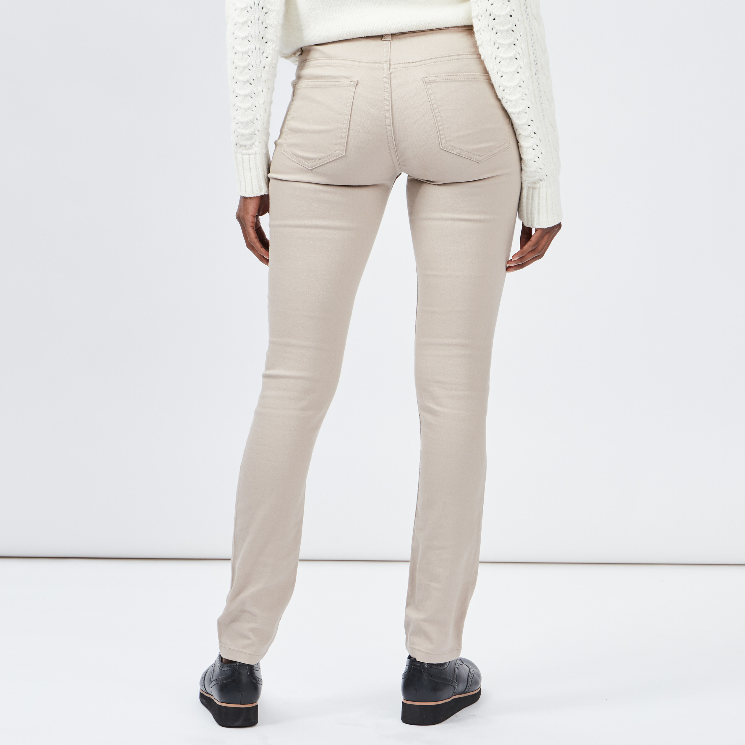 Pantalon slim taille basse beige femme | La Halle