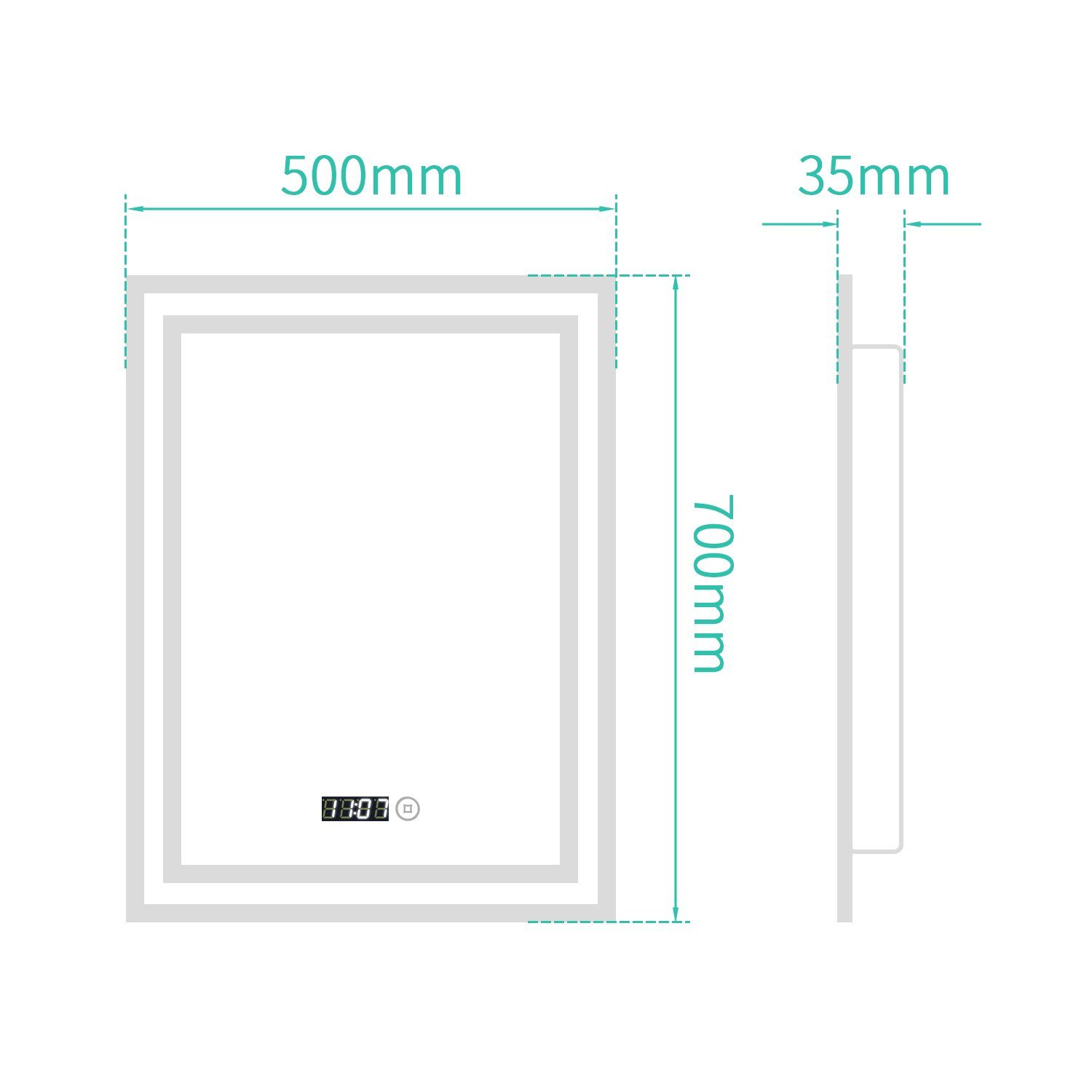 WDWRITTI Spiegel Bad mit uhr Touch Badspiegel mit beleuchtung 50x70 (Wandspiegel Helligkeit 3Lichtfarben, 3000-6500K), Speicherfunktion, IP44