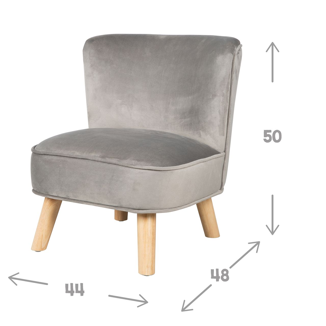 Roba Kindersessel „Lil Sofa“, bequemer Sessel mit stabilen Holzfüßen und grauem Samtstoff