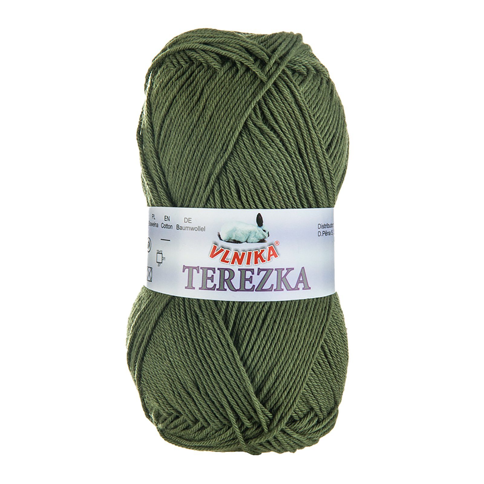 VLNIKA 50g Strickgarn TEREZKA 100% Baumwolle, 155m Häkelwolle, 155 m, khaki