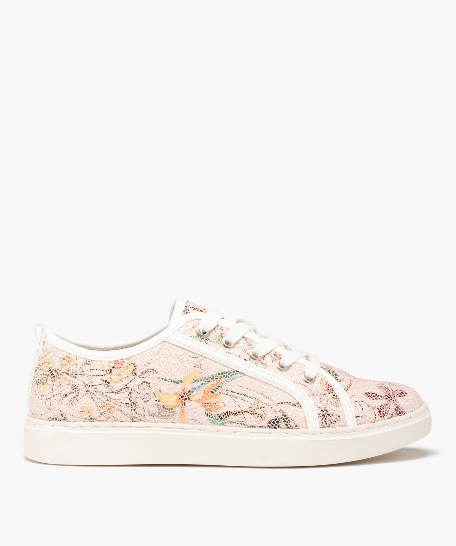 Baskets femme à motifs fleuri avec vernis effet craquelé rose | GEMO