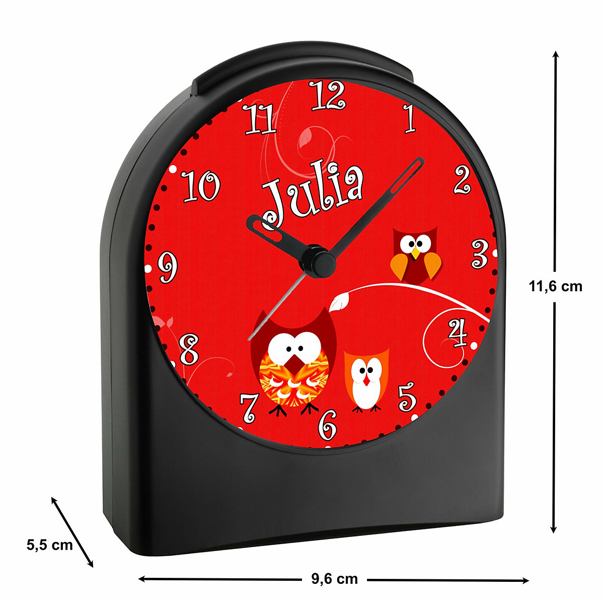 Kinder Funkwecker personalisiert mit Namen Eule Atom-/Funkuhr, 12-Stunden-Anzeigeformat, Schlummerfunktion, Nachtlicht, Geräuschlos/Ohne Ticken