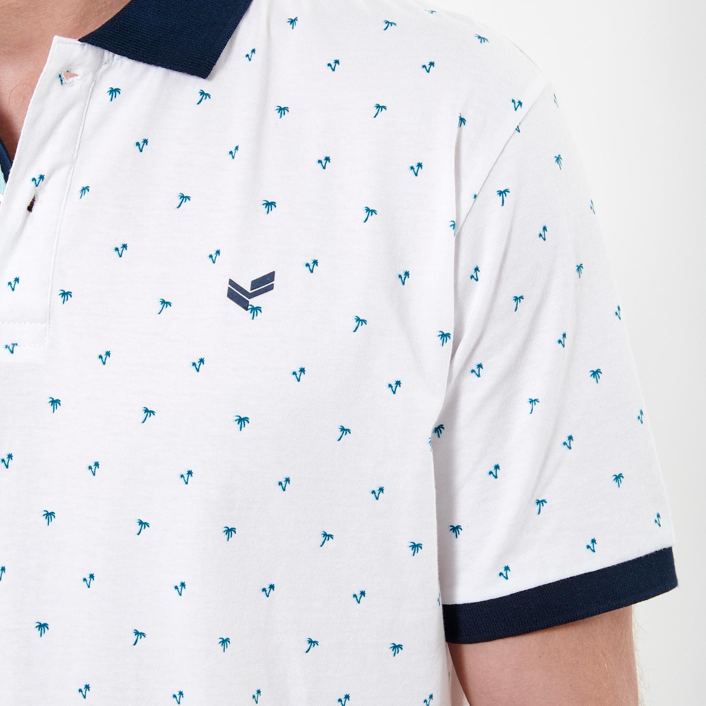 NESLY  Polo blanc palmier Homme en 100% coton