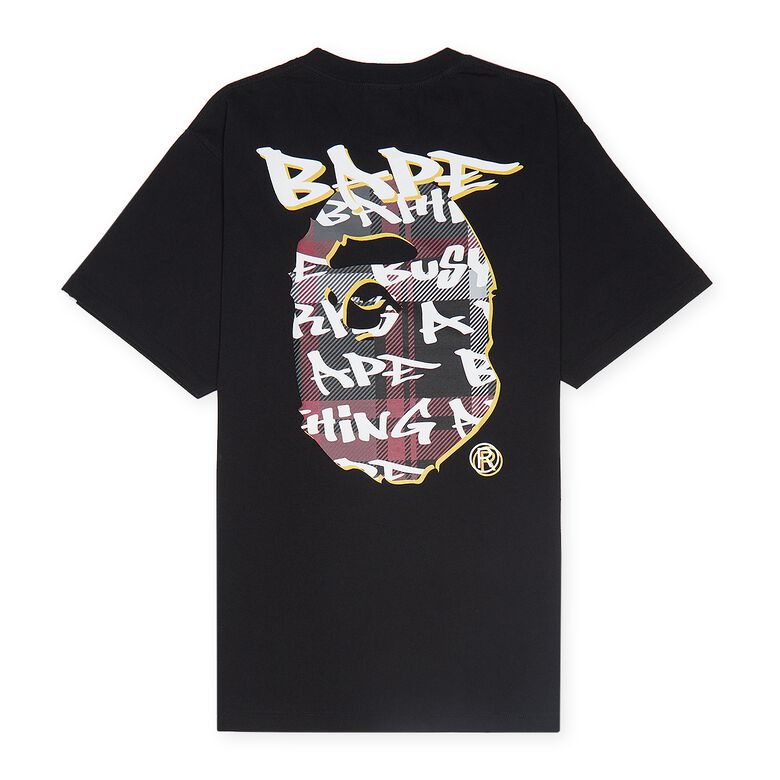 A Bathing Ape Bape Graffiti Check Ape Head Tee M black x white